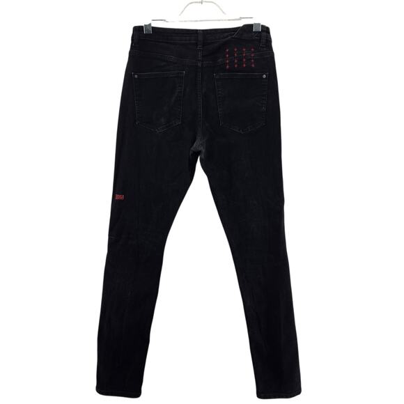 Ksubi Jeans Black Slim Mens 33 Embroidered Red + Signs Streetwear Stretch Skinny - Picture 2 of 13